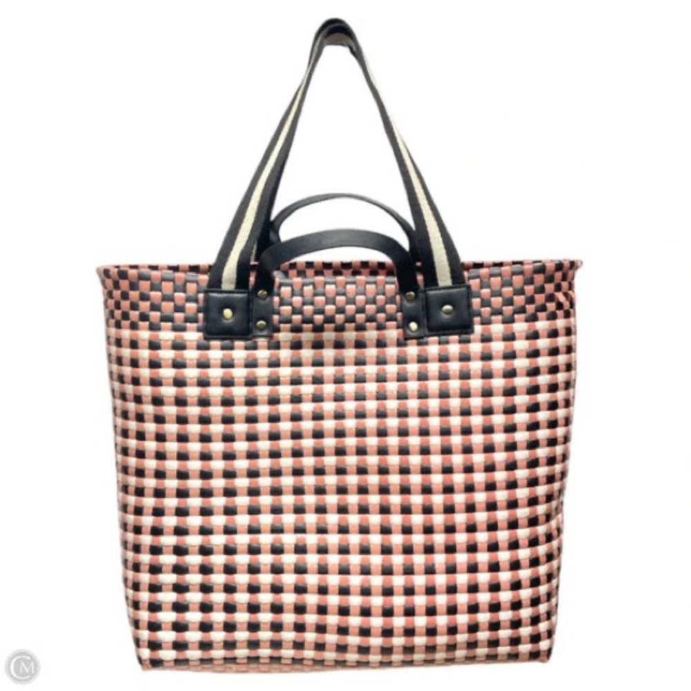 Anthropologie Woven Pink and Black Check Tote